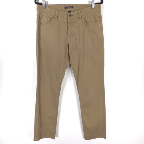 Theory HAYDIN WRITER Men’s Straight Chino Pants Soft Sateen Brown Button Fly 33